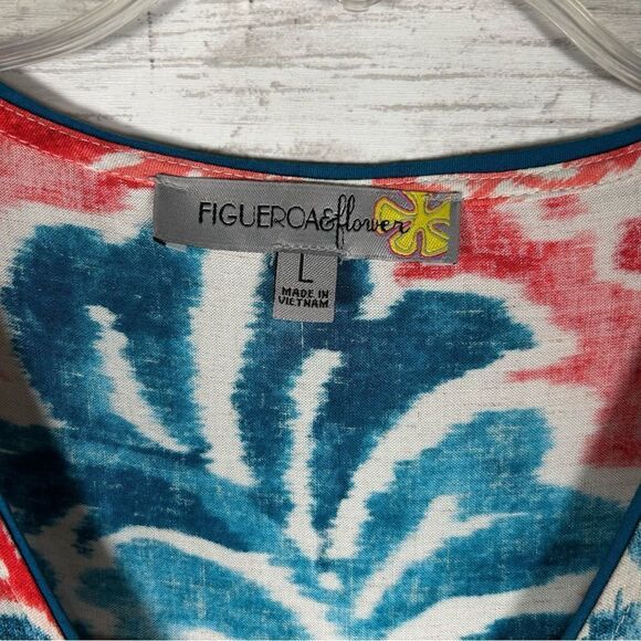 Figueroa & Flower Puff Sleeve Bohemian Maxi Ruffle Hem Coral Turquoise Dress L - Picture 7 of 11